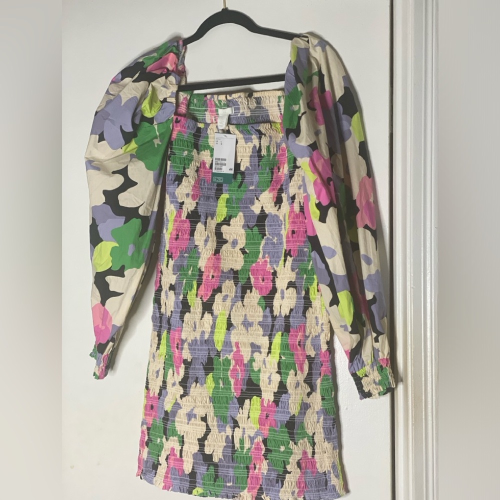 H&M flora dress with puff sleeves